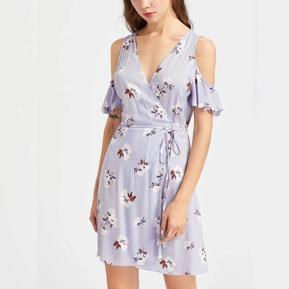 ✨Ruffle Sleeve Surplice Wrap Crinkle Floral Dress✨